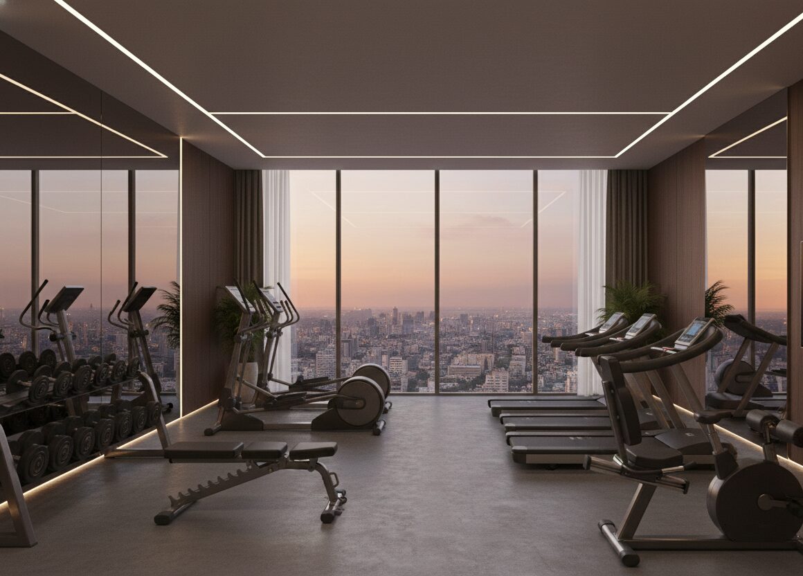 Gym with a row of exercise machines