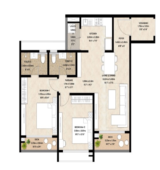 2 BHK Floor Plan