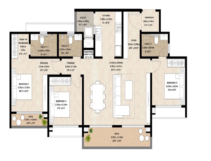 3 BHK Floor Plan