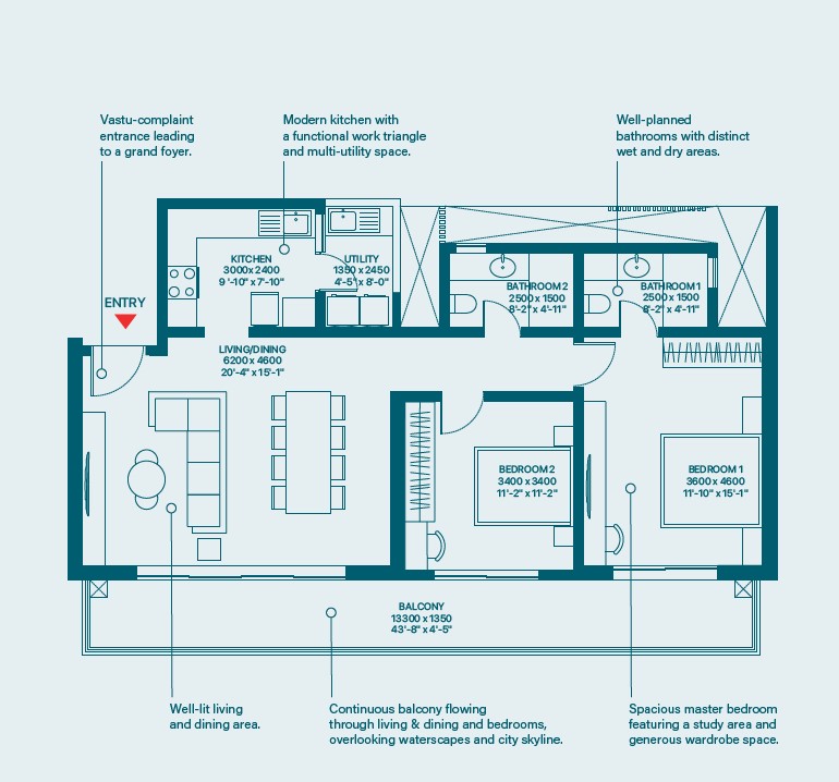3 BHK Grande Type C1 Floor Plan