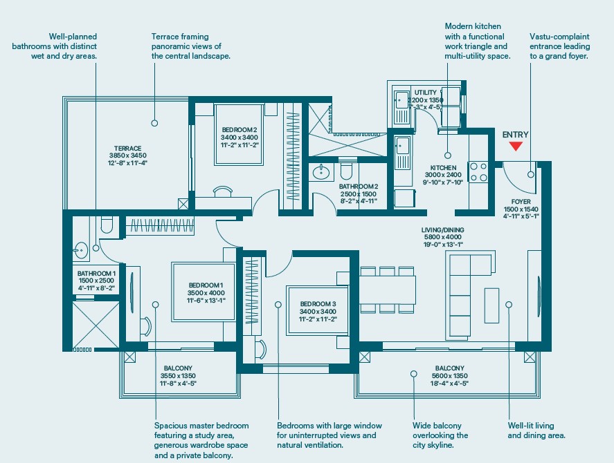 2 BHK Grande Type F4 Floor Plan