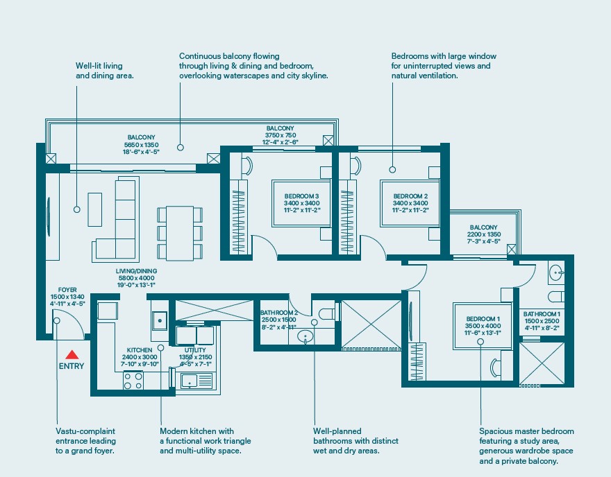 3 BHK Grande Type C4 Floor Plan