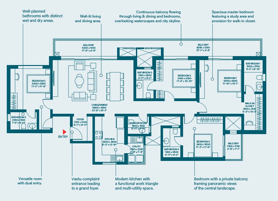 3 BHK Luxe Type D3 Floor Plan