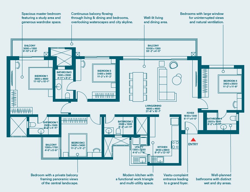 4 BHK Grande Type A2 Floor Plan