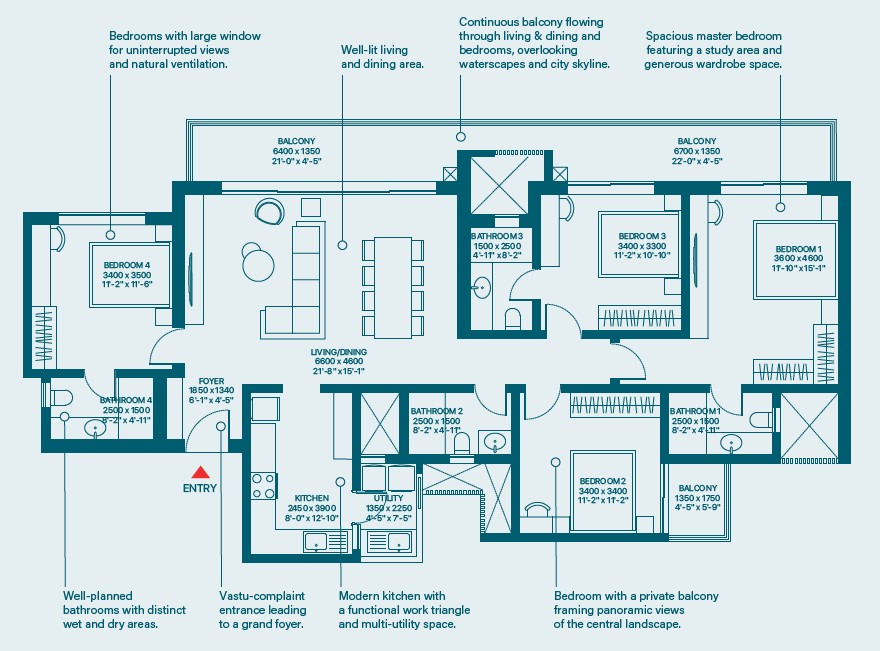 4 BHK Luxe Type B2 Floor Plan